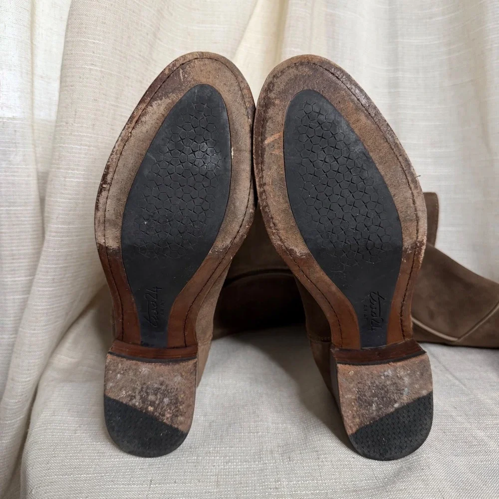 Two24 Ariat Suede Leather Tall Boots Heel Side Zip Brown Spain Women Shoe Size 8